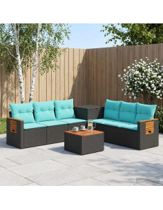 Set di divani 8 pz Nero e Blu Rattan sintetico e Acciaio