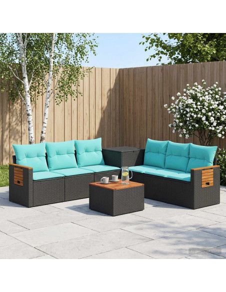 Set di divani 8 pz Nero e Blu Rattan sintetico e Acciaio