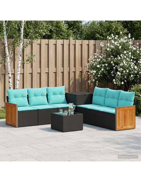 Set di divani 8 pz Nero e Blu Rattan sintetico e Acciaio