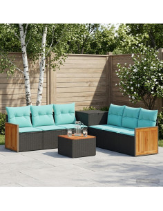 Set di divani 8 pz Nero e Blu Rattan sintetico e Acciaio