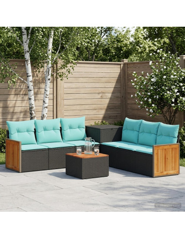 Set di divani 8 pz Nero e Blu Rattan sintetico e Acciaio