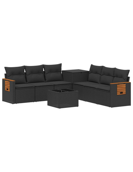 Set di divani 8 pz Nero Rattan sintetico e Acciaio