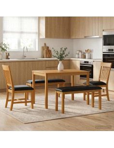 Set da pranzo 5 pz Nero Legno di Quercia Massello