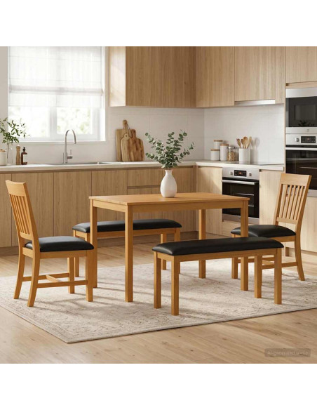 Set da pranzo 5 pz Nero Legno di Quercia Massello