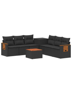 Set di divani 8 pz Nero Rattan sintetico e Acciaio 2