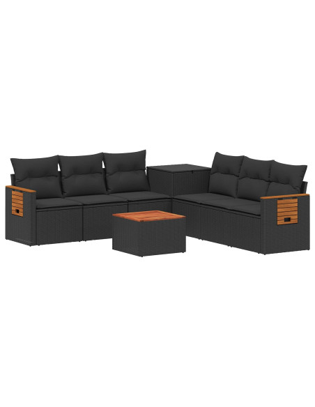 Set di divani 8 pz Nero Rattan sintetico e Acciaio