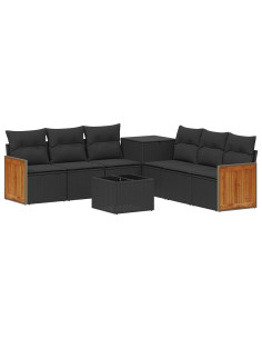 Set di divani 8 pz Nero Rattan sintetico e Acciaio 2