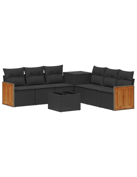 Set di divani 8 pz Nero Rattan sintetico e Acciaio