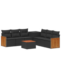 Set di divani 8 pz Nero Rattan sintetico e Acciaio 2