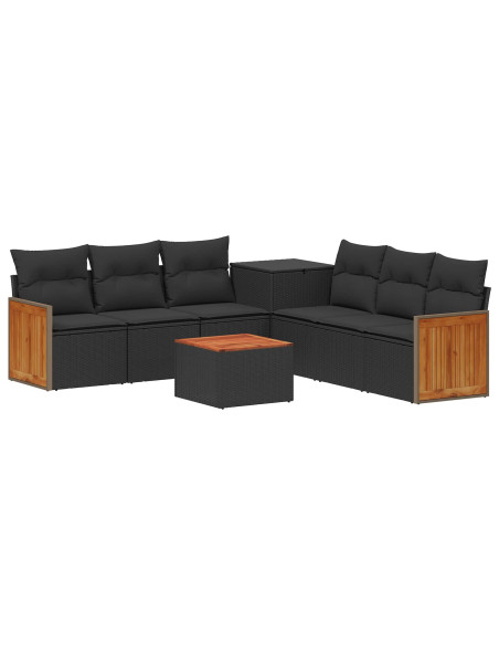 Set di divani 8 pz Nero Rattan sintetico e Acciaio