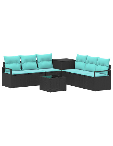 Set di divani 8 pz Nero e Blu Rattan sintetico e Acciaio