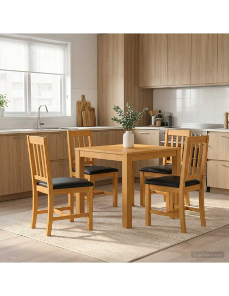Set da pranzo 5 pz Nero Legno di Quercia Massello