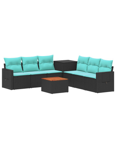 Set di divani 8 pz Nero e Blu Rattan sintetico e Acciaio