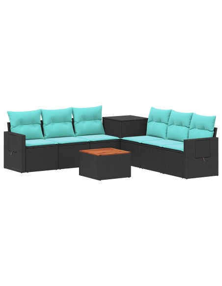 Set di divani 8 pz Nero e Blu Rattan sintetico e Acciaio