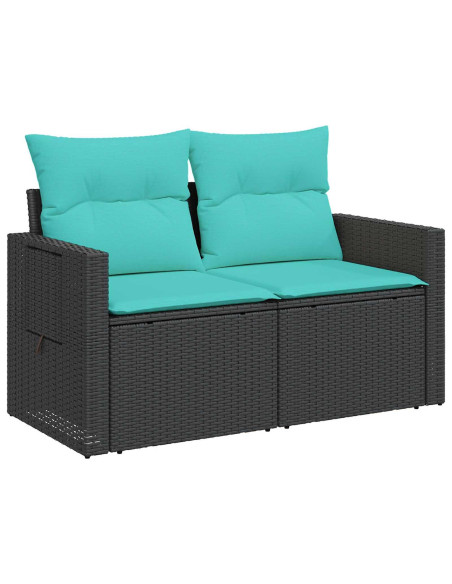 Set di divani 8 pz Nero e Blu Rattan sintetico e Acciaio