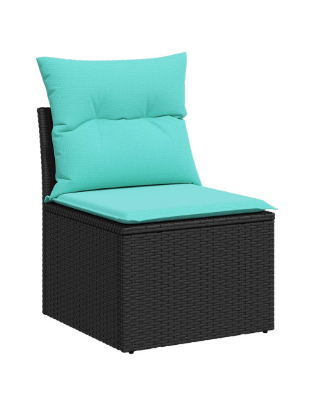 Set di divani 8 pz Nero e Blu Rattan sintetico e Acciaio