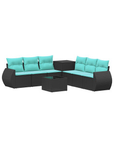 Set di divani 8 pz Nero e Blu Rattan sintetico e Acciaio 2