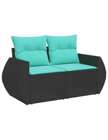 Set di divani 8 pz Nero e Blu Rattan sintetico e Acciaio