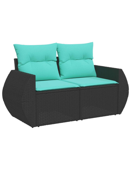 Set di divani 8 pz Nero e Blu Rattan sintetico e Acciaio