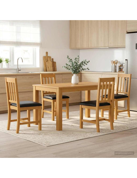 Set da pranzo 5 pz Nero Legno di Quercia Massello