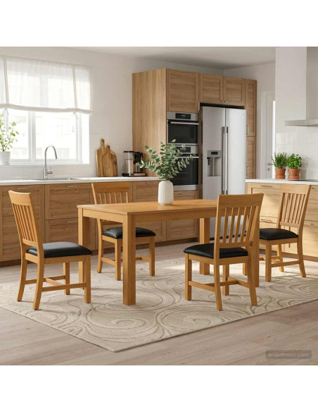 Set da pranzo 5 pz Nero Legno di Quercia Massello
