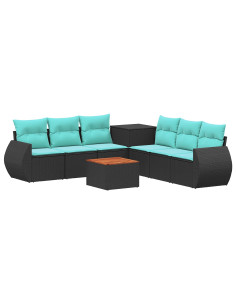 Set di divani 8 pz Nero e Blu Rattan sintetico e Acciaio 2