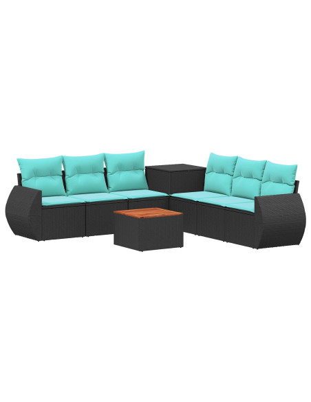 Set di divani 8 pz Nero e Blu Rattan sintetico e Acciaio