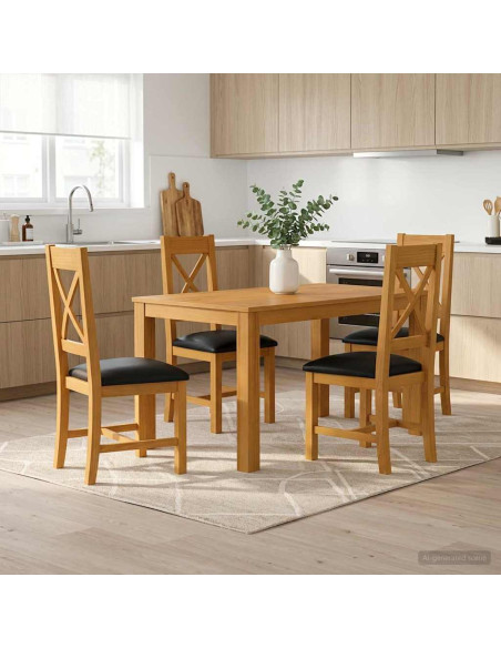 Set da pranzo 5 pz Nero Legno di Quercia Massello