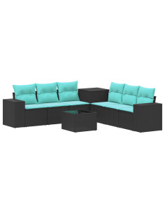 Set di divani 8 pz Nero e Blu Rattan sintetico e Acciaio 2
