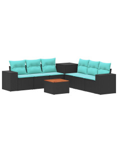 Set di divani 8 pz Nero e Blu Rattan sintetico e Acciaio 2