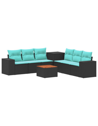 Set di divani 8 pz Nero e Blu Rattan sintetico e Acciaio