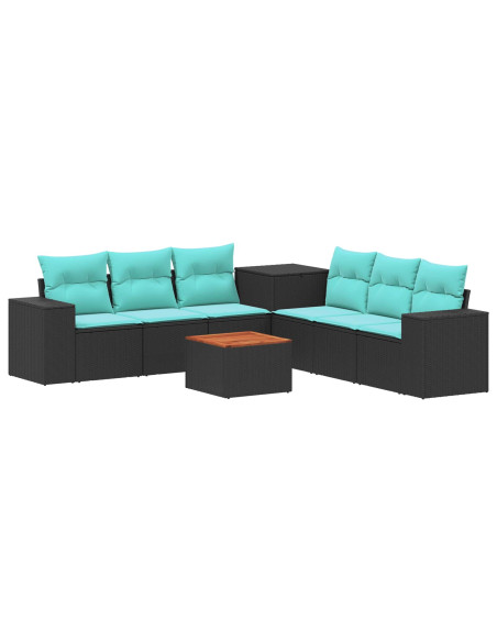 Set di divani 8 pz Nero e Blu Rattan sintetico e Acciaio