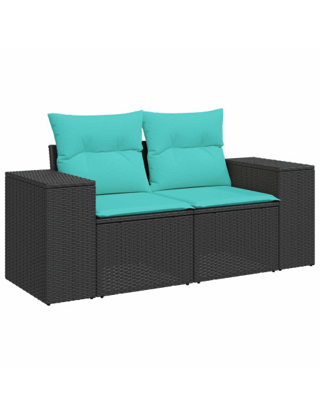 Set di divani 8 pz Nero e Blu Rattan sintetico e Acciaio