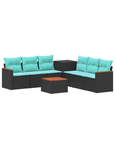 Set di divani 8 pz Nero e Blu Rattan sintetico e Acciaio
