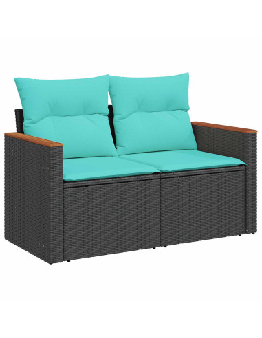 Set di divani 8 pz Nero e Blu Rattan sintetico e Acciaio