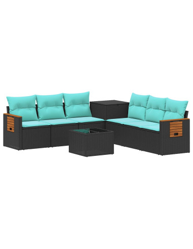 Set di divani 8 pz Nero e Blu Rattan sintetico e Acciaio