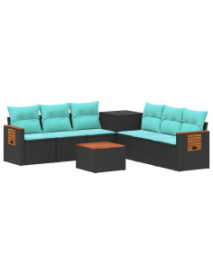 Set di divani 8 pz Nero e Blu Rattan sintetico e Acciaio 2