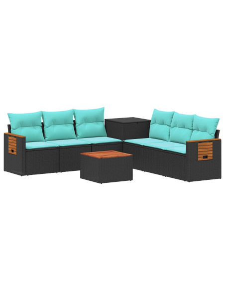 Set di divani 8 pz Nero e Blu Rattan sintetico e Acciaio