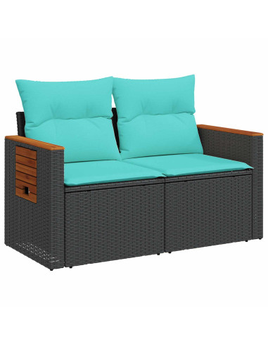 Set di divani 8 pz Nero e Blu Rattan sintetico e Acciaio