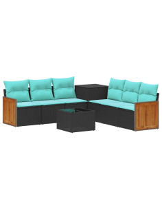 Set di divani 8 pz Nero e Blu Rattan sintetico e Acciaio 2