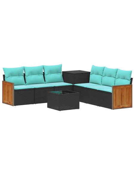 Set di divani 8 pz Nero e Blu Rattan sintetico e Acciaio