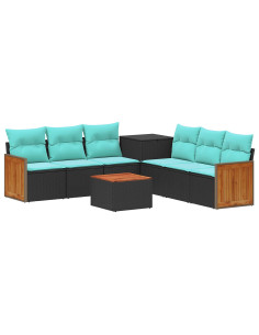 Set di divani 8 pz Nero e Blu Rattan sintetico e Acciaio 2