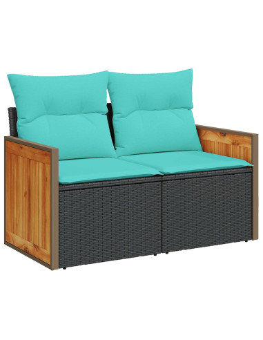 Set di divani 8 pz Nero e Blu Rattan sintetico e Acciaio