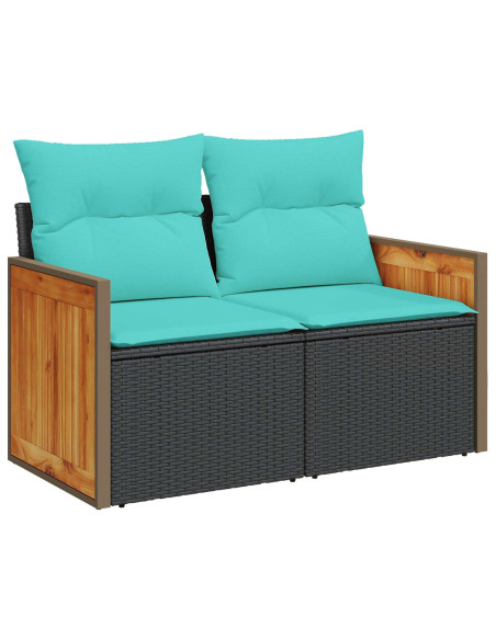 Set di divani 8 pz Nero e Blu Rattan sintetico e Acciaio