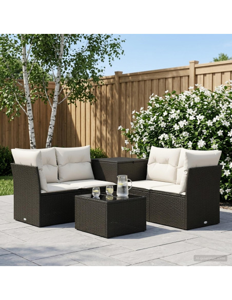 Set di divani 6 pz Nero e Bianco Crema