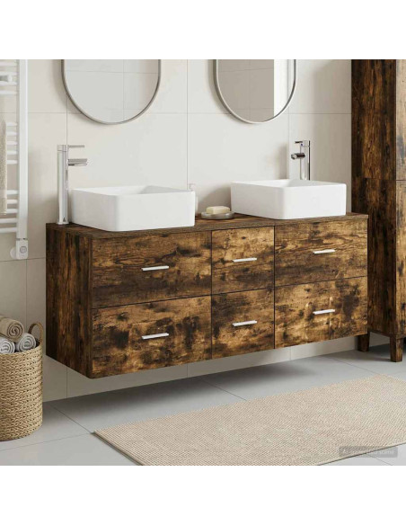 Set di Armadi da Bagno 3 pz Rovere Fumo 49,5 x 41 x 63 cm