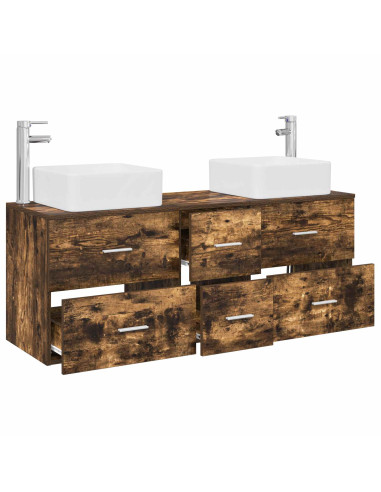 Set di Armadi da Bagno 3 pz Rovere Fumo 49,5 x 41 x 63 cm
