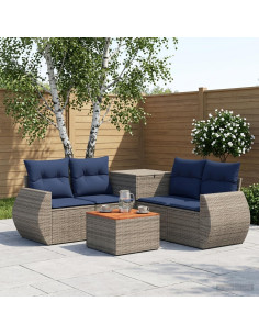 Set di divani 6 pz Grigio e Blu Navy Rattan sintetico e Acciaio