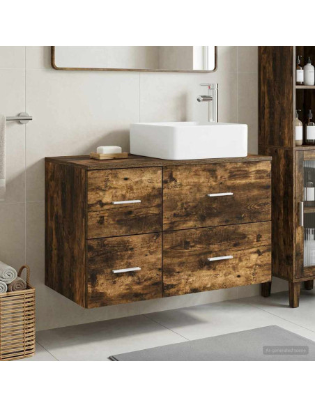 Set di mobili per il bagno 2 pz Rovere Fumo