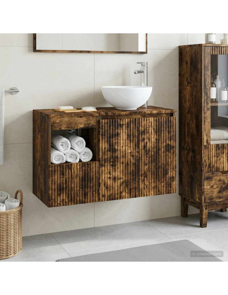 Set di mobili per il bagno 2 pz Rovere Fumo